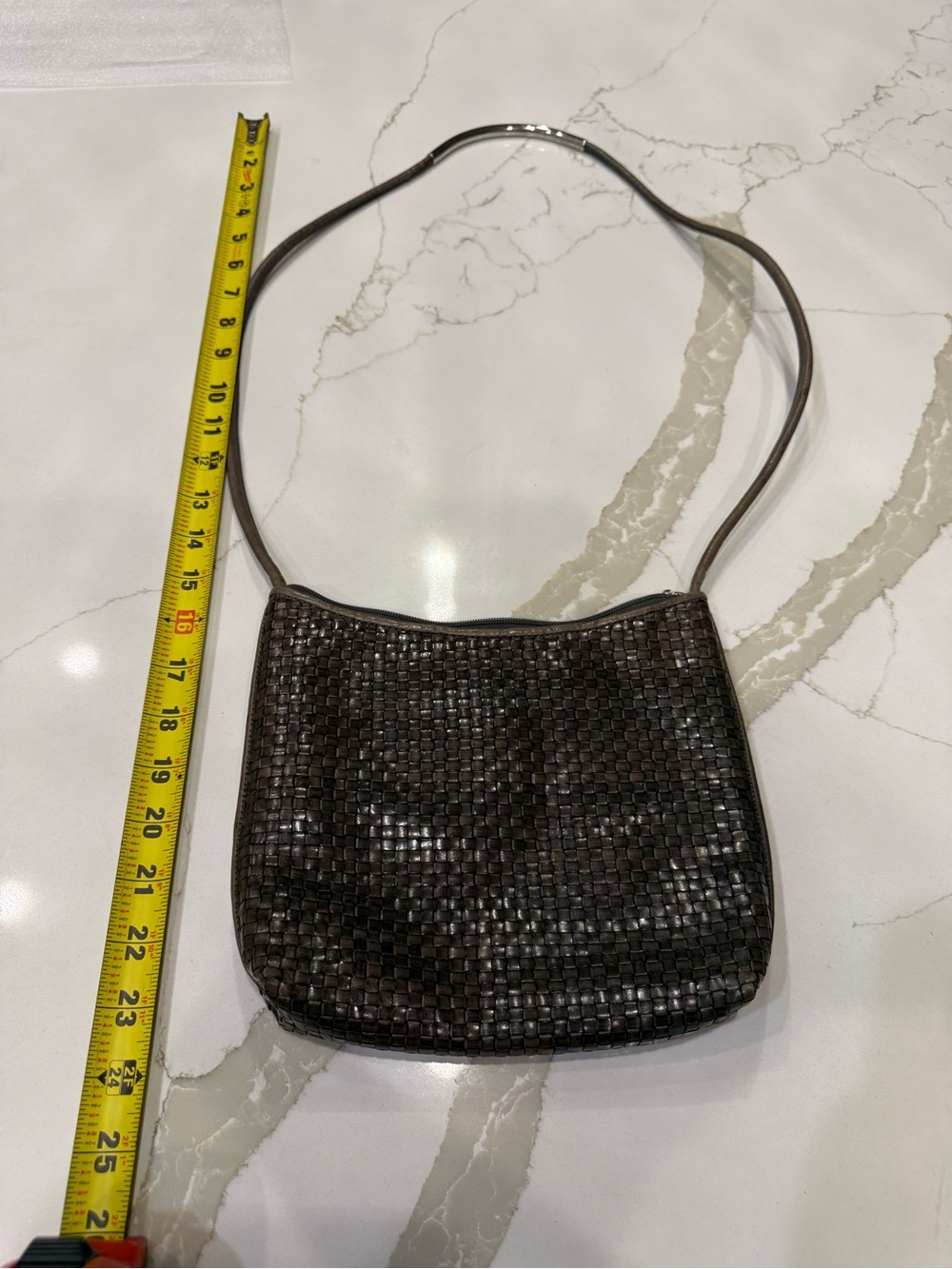GEM Woven Genuine Leather Shoulder Bag in Dark Brown